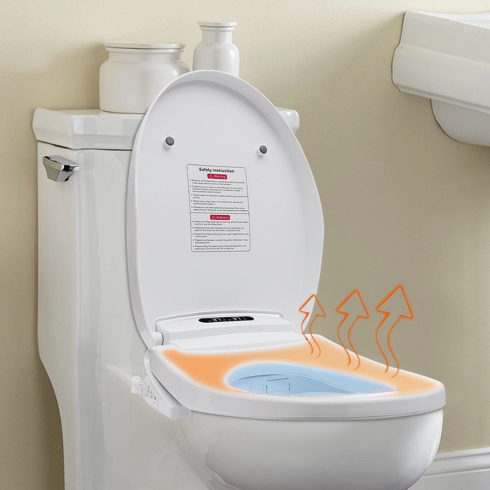 Adjustable Temperature Toilet Seat with Electronic Heating and Intelligent Toilet Lid, Equipped with Multiple Flushing Modes