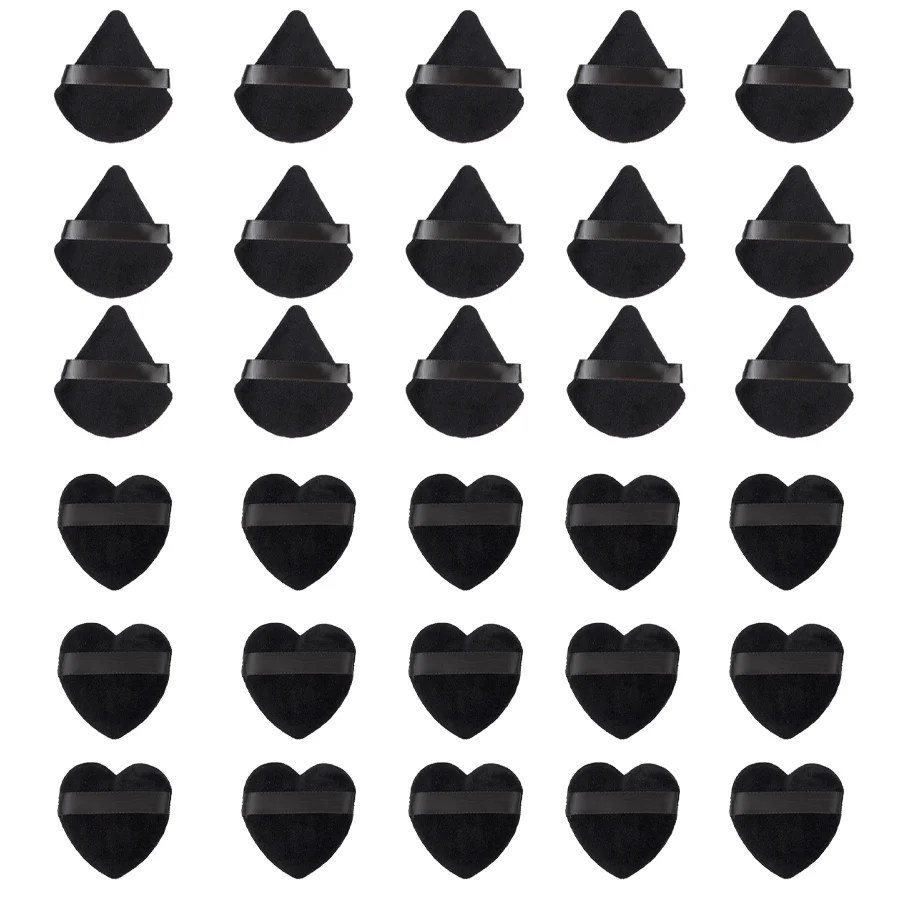 Multiple sets of black heart-shaped triangle combination makeup puff soft and delicate for home or travel use