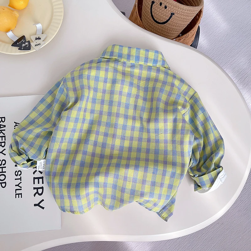 IENENS Boy Shirts Casual Plaid Long Sleeves Blouses Spring Clothes Kids Cotton Tops For 1-4 Years