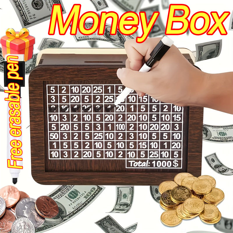  New Wooden Money Box Handmade Reusable Money Saving Box with Saving Money Goals Counter Crafts Piggy Bank Children 