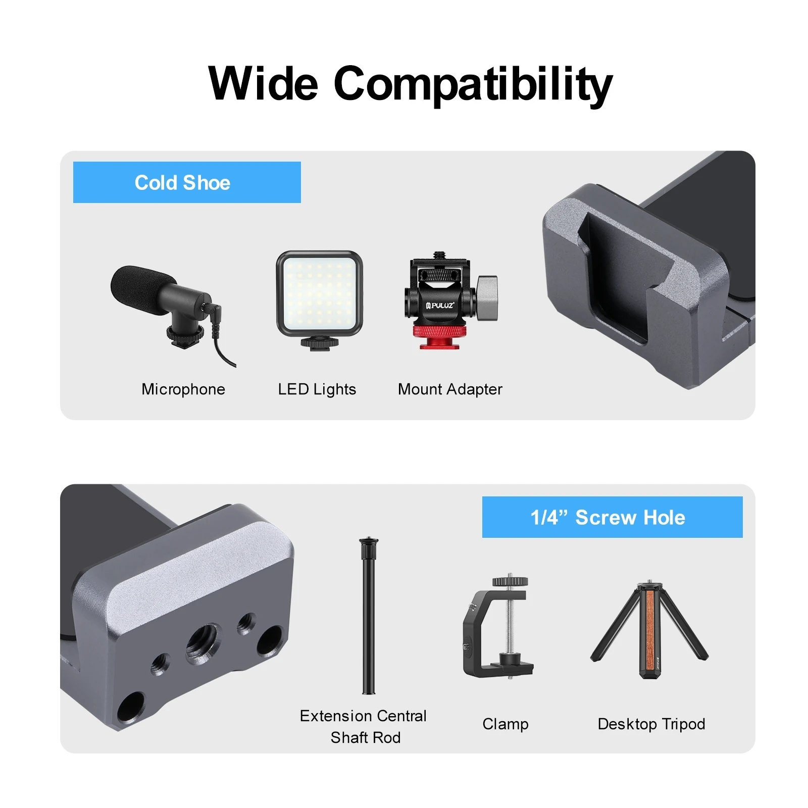 PULUZ-سبائك الألومنيوم حامل المشبك الهاتف ، قوس الأحذية الباردة