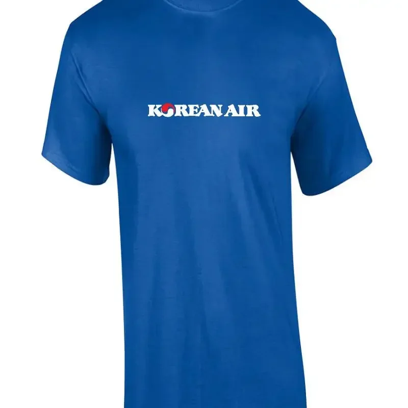 Korean Air Red White Logo Asian Airline Royal Blue Cotton T shirt