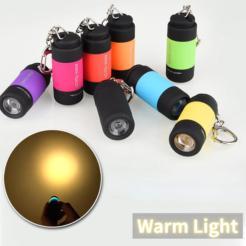 Mini LED Torch Light USB Rechargeable Portable Small Keychain Rotary Switch Lamp Waterproof Outdoor Camping Emergency Flashlight