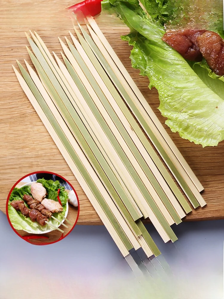 green-skin-bamboo-skewers-japanese-style-charcoal-grilled-chicken-flat-skewers-barbecue-sausage-sticks-for-commercial-use