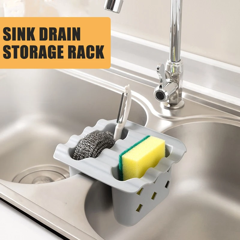 16*15*9cm Plastic Double Grid Sink Drain Basket With Hanging Cleaning Brush Storage Basket Kitchen Mini Storage Basket