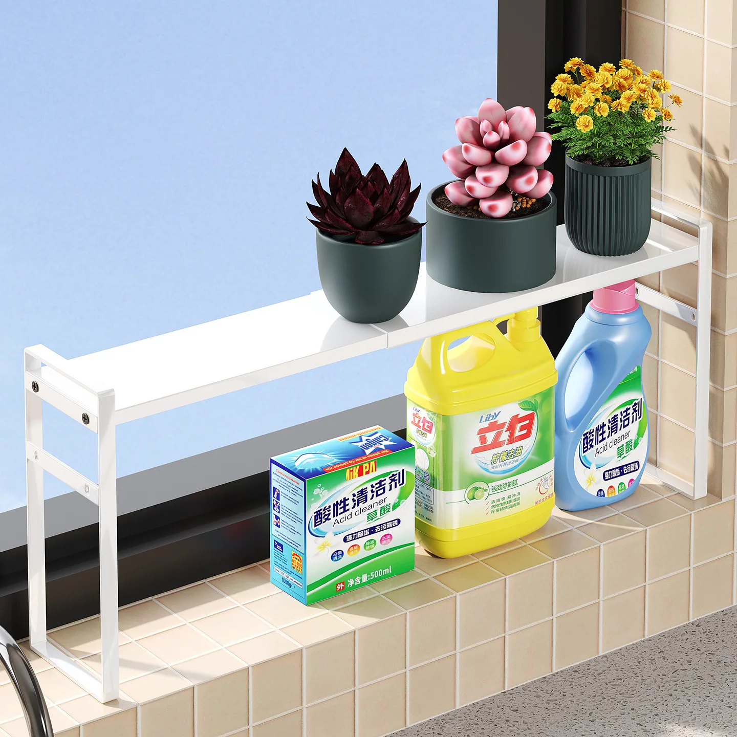 Telescopic Metal Countertop Storage Shelf Adjustable Window Sill Organizer Cm Narrow Kitchen Rack White Black Raised Stacked