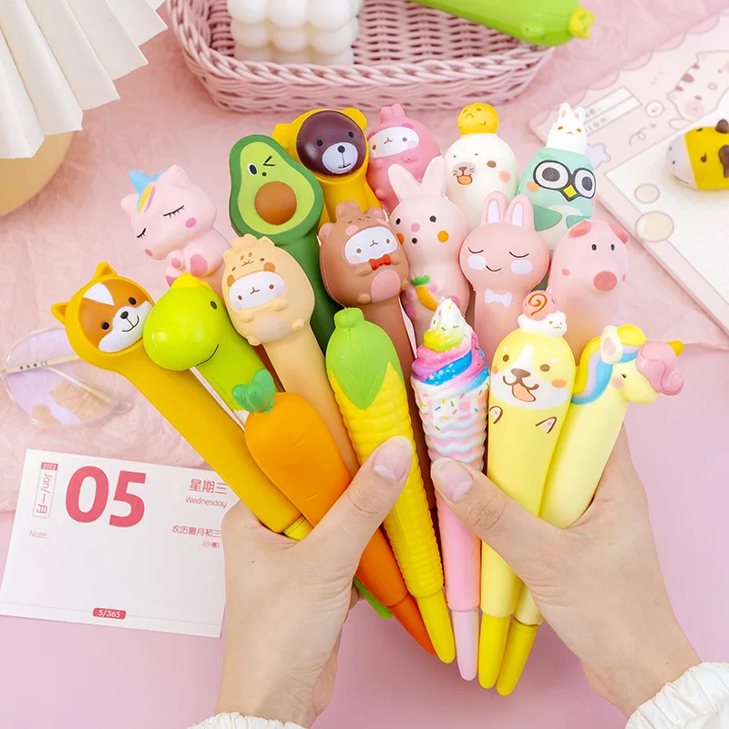 

5Pcs/Lot Creative Soft Cute Stress Relieving Gel Pens Black Ink Kids School Students Prize Pen Stationery Learning Supplies Gift