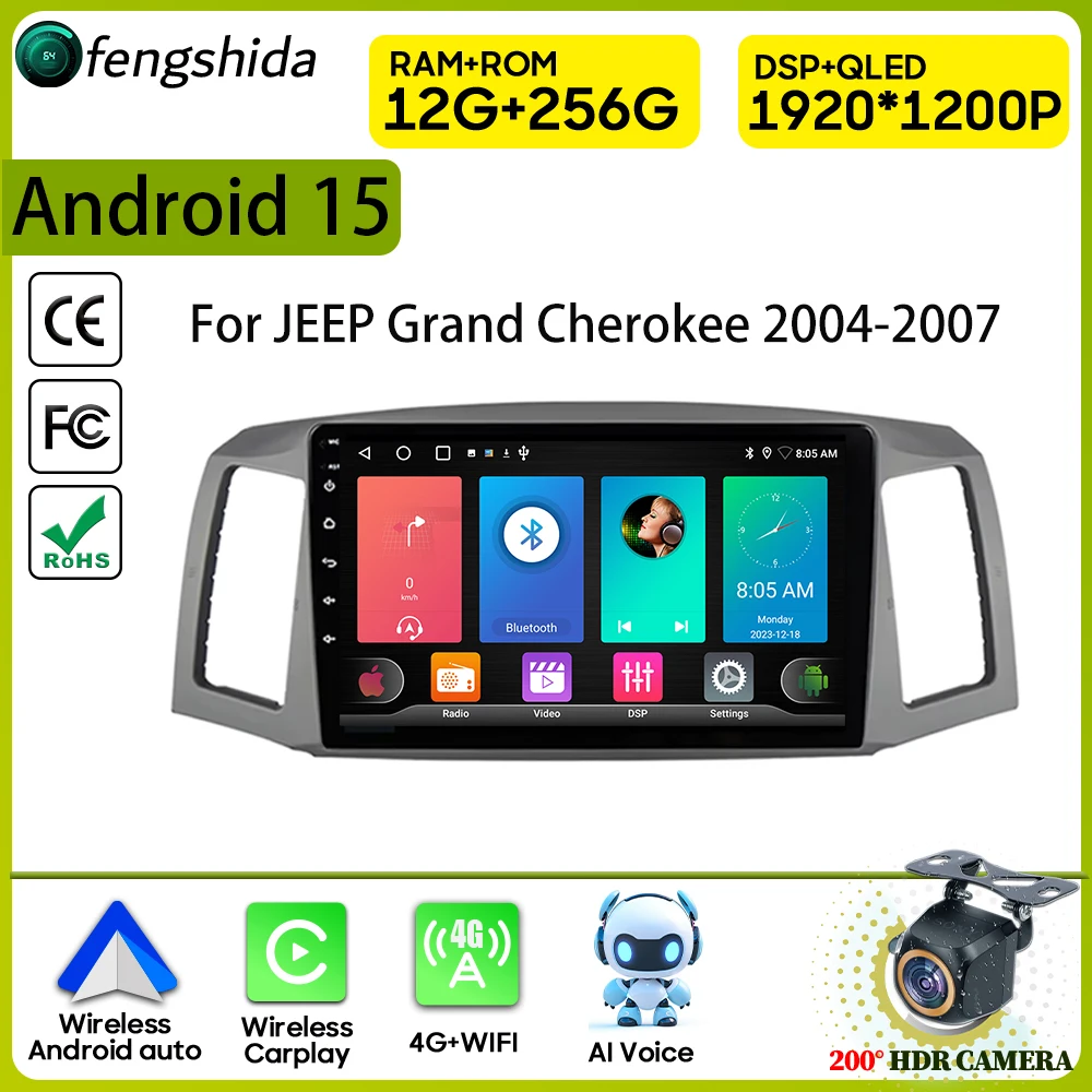 Car Radio Carplay For JEEP Grand Cherokee 2004-2007 Navigation GPS Android Auto Stereo Multimedia Player 5G Wifi Video No 2din