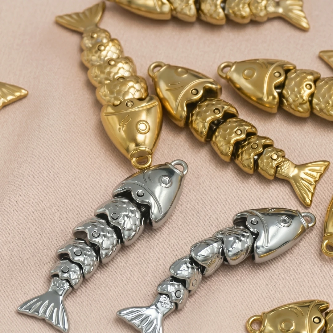 1 Piece Stainless Steel Ocean Fish Charms 18K Real Gold Plated Movable Pendant For DIY Necklace Bracelet Jewelry Making