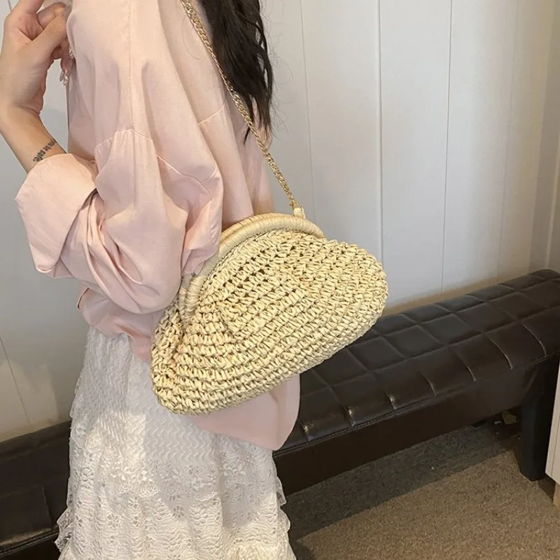 YOUDEYISI Summer Woven Bag New Women\'s Bag 2024 Mori Girl Ins Shoulder Chain Shell Dumpling Bag