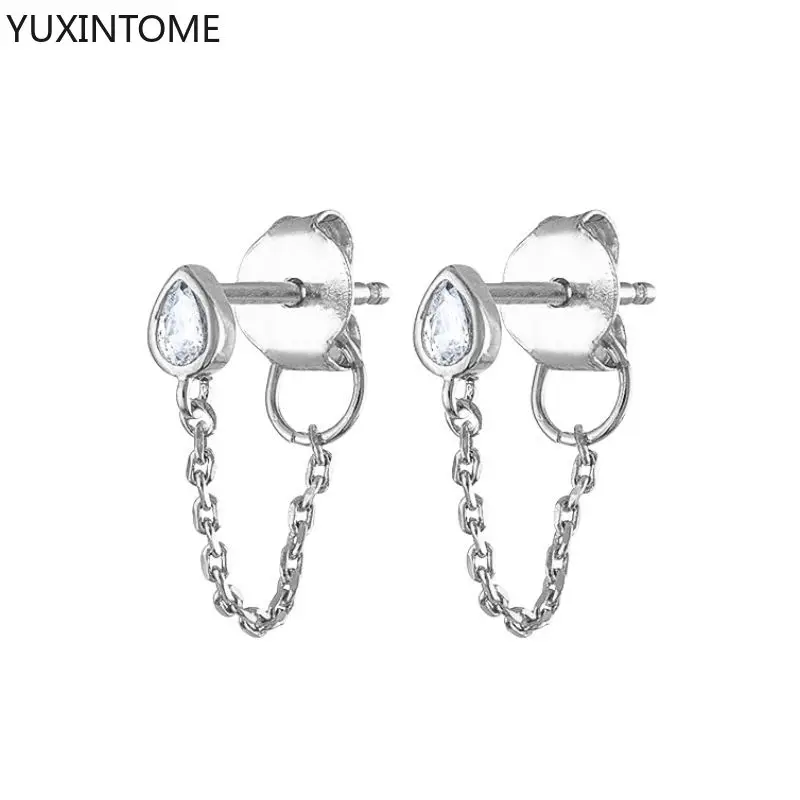 Women's 925 Silver Crystal Tassel Stud Earrings