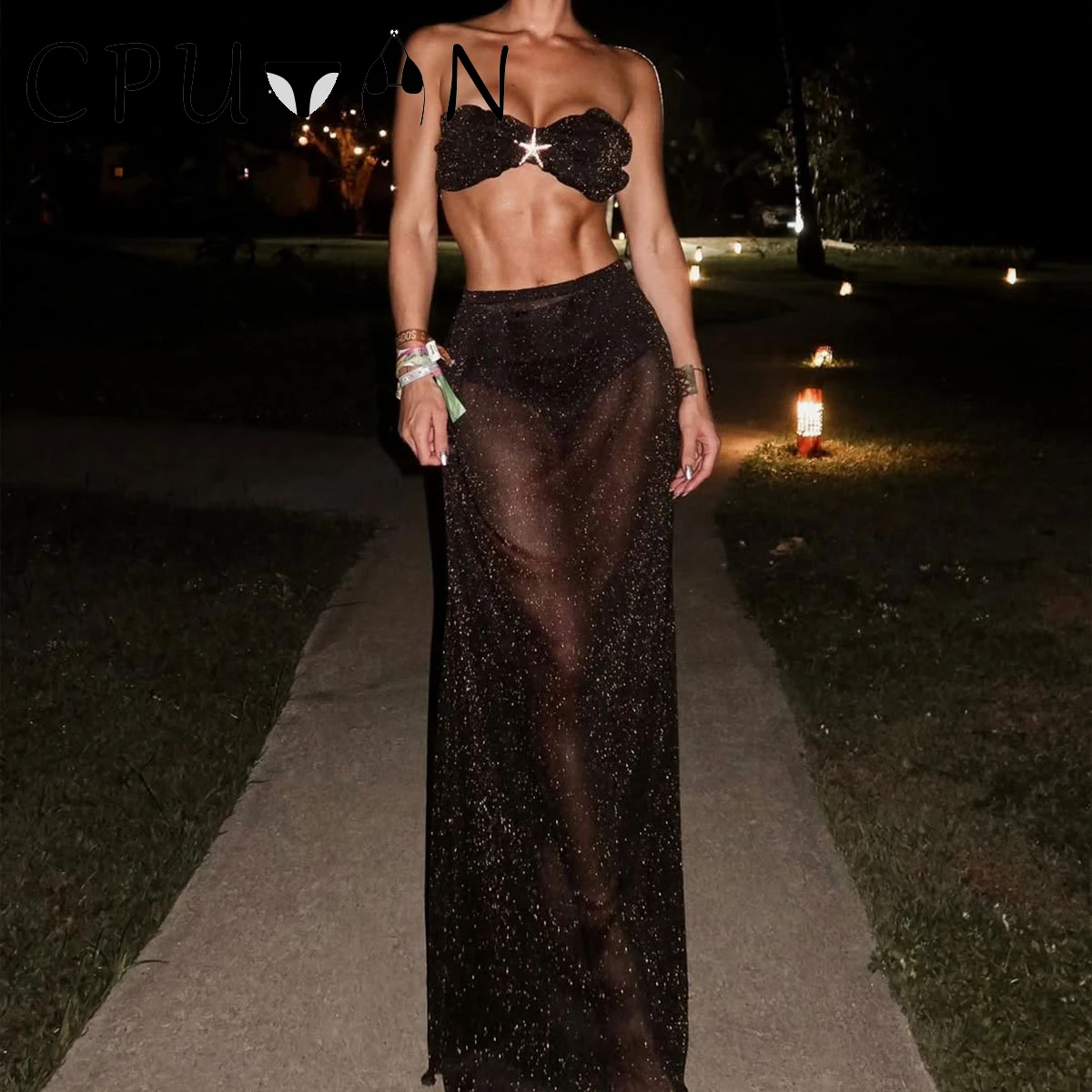 

3 Pieces Sexy Women Swimsuit Female Swimwear Bandeau Bikini Solid Bikini Set Bathing Suit Beachwear Cover Ups Long Maxi Dress