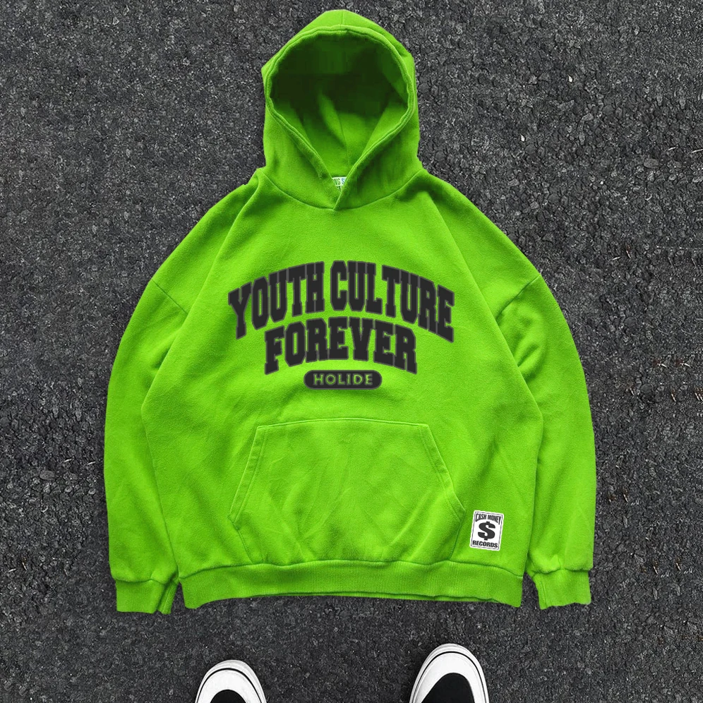 Unisex Cotton Hoodie Large Loop Design Letter Couple Matching American Retro University Hoodie Loose Fit Youth Fashion
