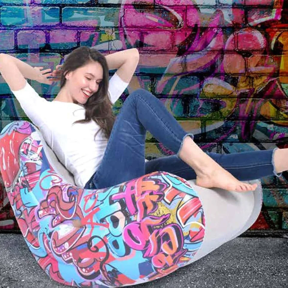 

Pool Central 37" Graffiti Design Flocked Inflatable Lounge Chair Leisure Sofa For Room Terrace Tanning Portable Folding