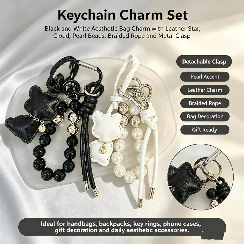 1 Stück Handtaschen-Schlüsselanhänger, Neue Imitationsperlen-Katzen-Handykette, Geschenk, Hängeornament, Anhänger für Frauen und Mädchen – Detail 1