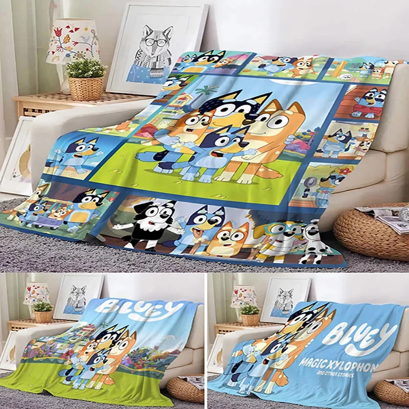 Bluey Cartoon Anime Flannel Blanketbluey Family Blanket Throw Home Sofa Lunch Break Blankets Children Student Blankets Nap Gifts