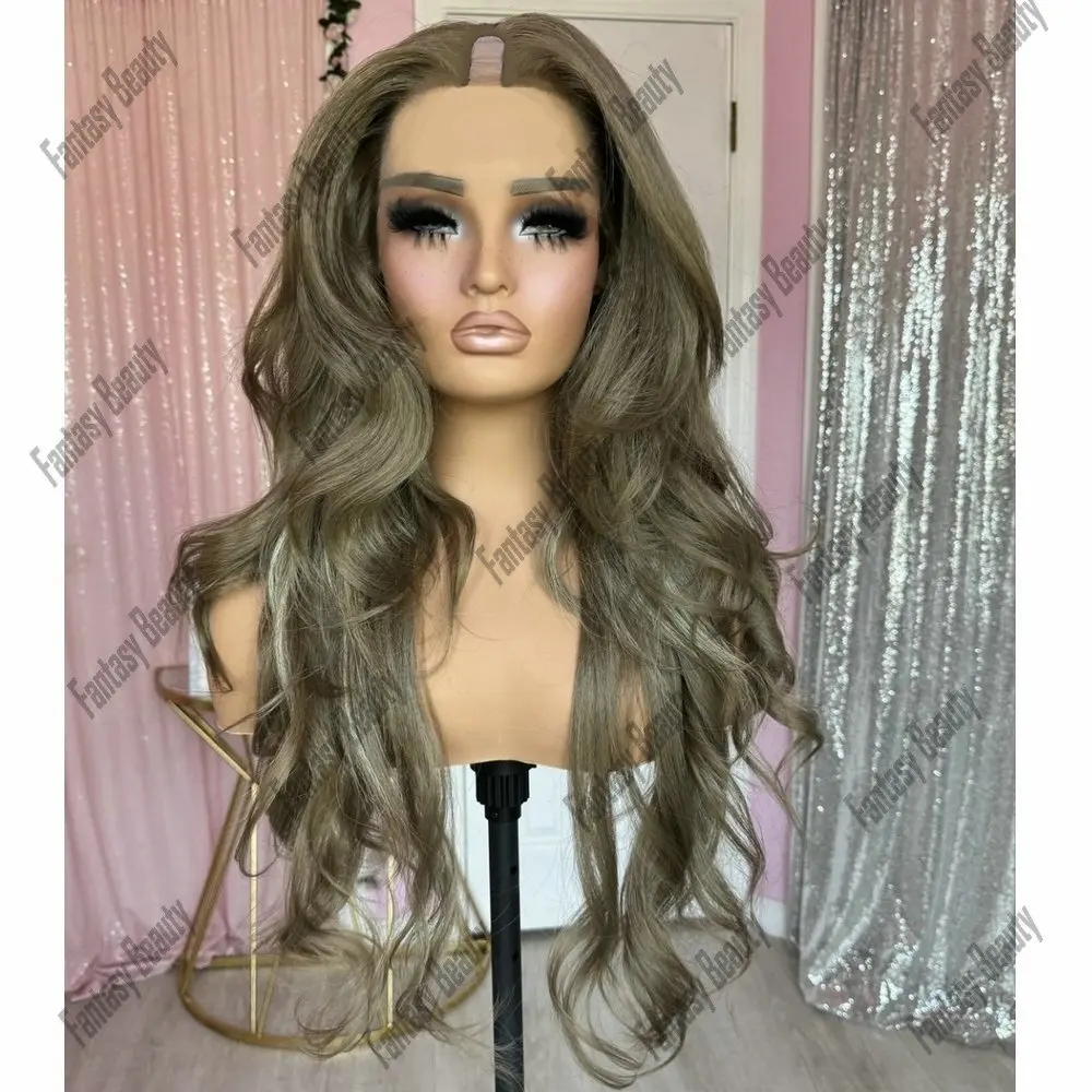 Light Cool Brown U Part Wigs Human Hair Loose Wavy Full Machine Made 1*4 Size Opening V Part Wig for Women Drag Queen Cosplay