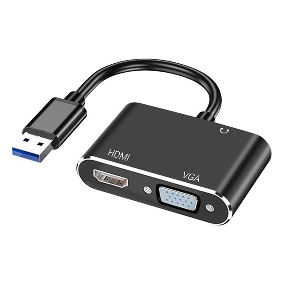 2in1 USB 3.0 to HDMI-compatible VGA Converter Dual Output Adapter 1080P USB to VGA Adapter Cable for Mac OS Windows 7/8/10