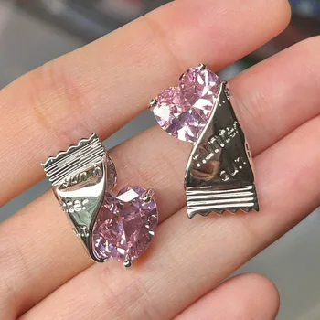 Sevimli aşk şeker kağıdı küpe kadınlar için tatlı ve serin sıcak kız kişiselleştirilmiş yönlü parti baharat kız kalp küpe hediyeler