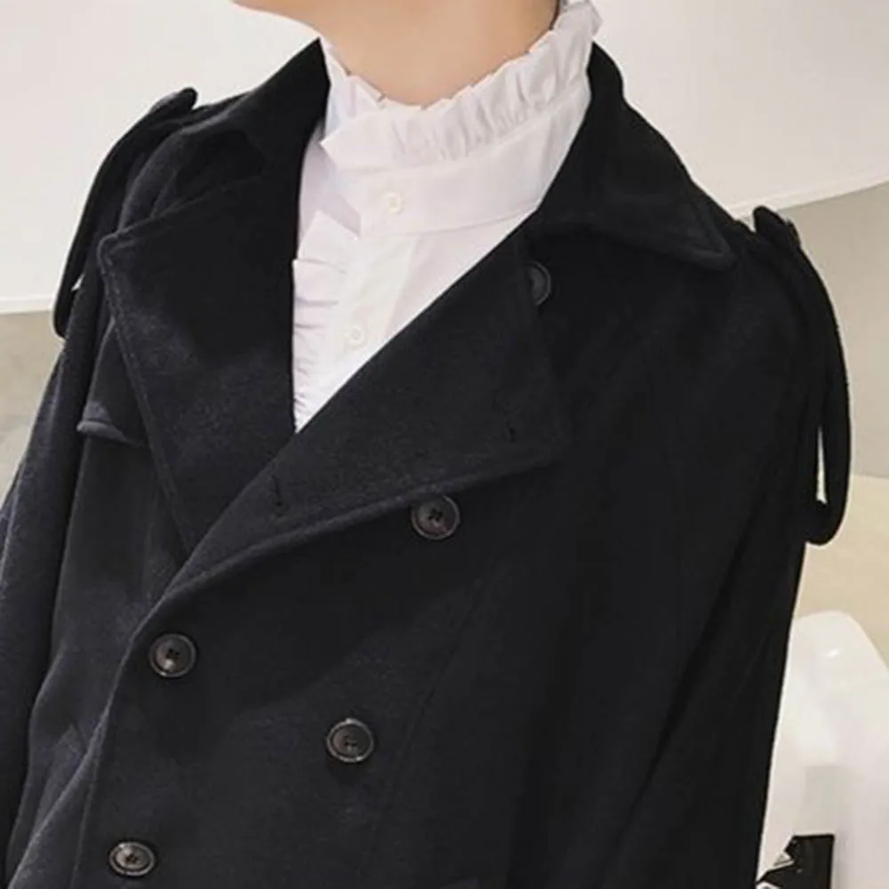 رجل الخريف كيب تقليد الصوف قوس هيم سترة الشارع الشهير موضة فضفاضة أنيقة مزاجه الشباب كيب ملابس للرجال 2025 جديد #3