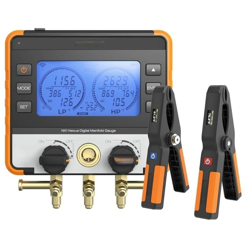 

Digital Manifold Gauge Bluetooth Temperature Probes HVAC Gauge Aluminum Body Rubber Cover A2L Compatible