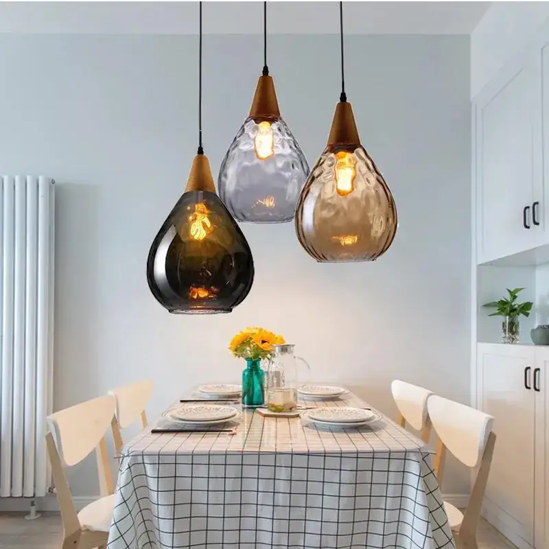 

Vintage Loft Water Patterned Glass Pendant Lamp Restaurant Bar Counter Creative Personalized Industrial Style American LED Light