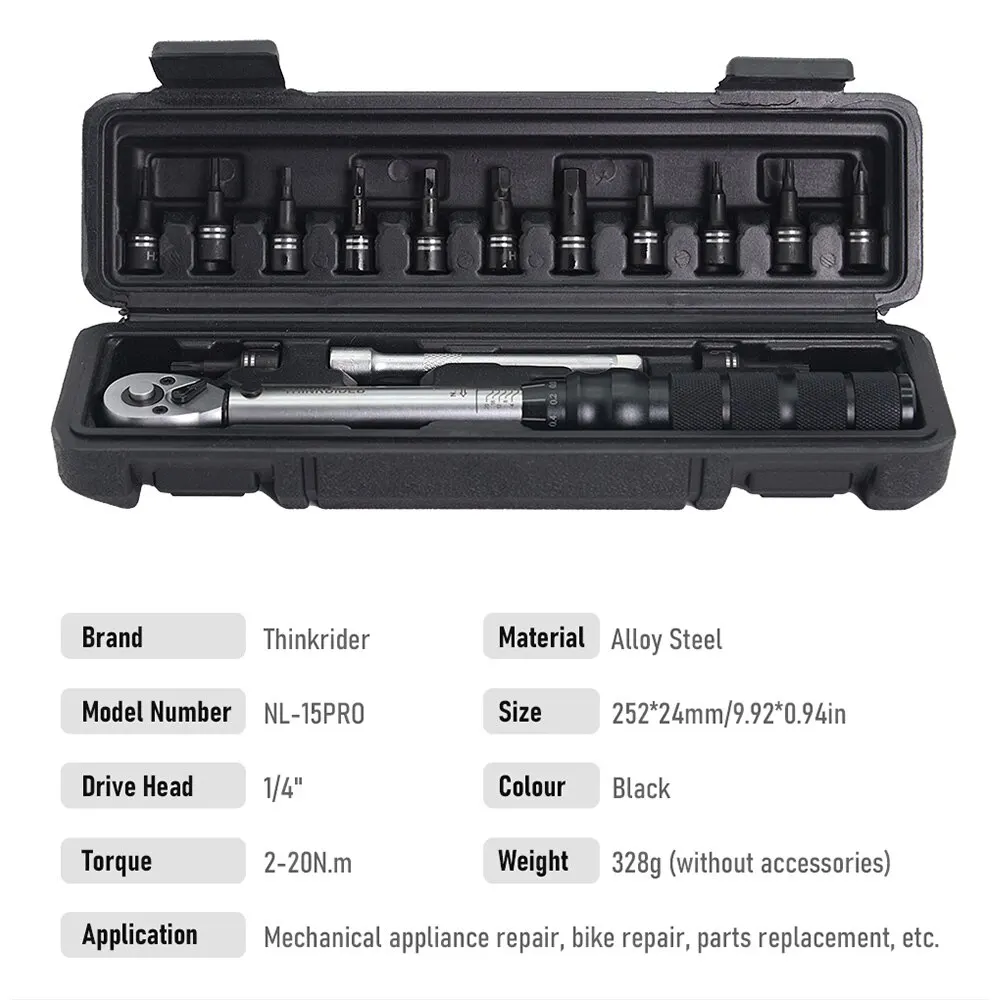 ThinkRider Professional NL-15 PRO Bicycle Bike Torque Wrench 2-20N·m Allen Key Tool Socket Spanner Set Kit