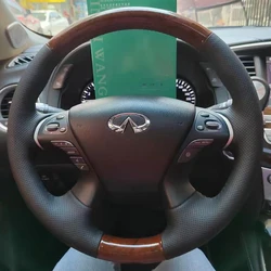 DIY Hand Stitched Peach wood grain Genuine Leather Car Steering Wheel Cover For Infiniti JX35 M M25 M35 M37 M56 Q70 QX60 Murano