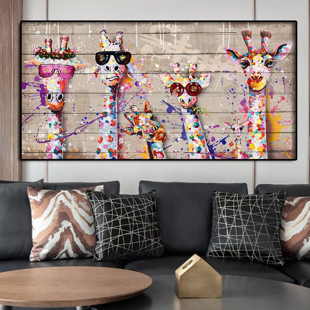 

Giraffe Family Abstract Art Graffiti Painting Poster And Print on Canvas Modern Art Independe Wall Picture For Living Room Decor