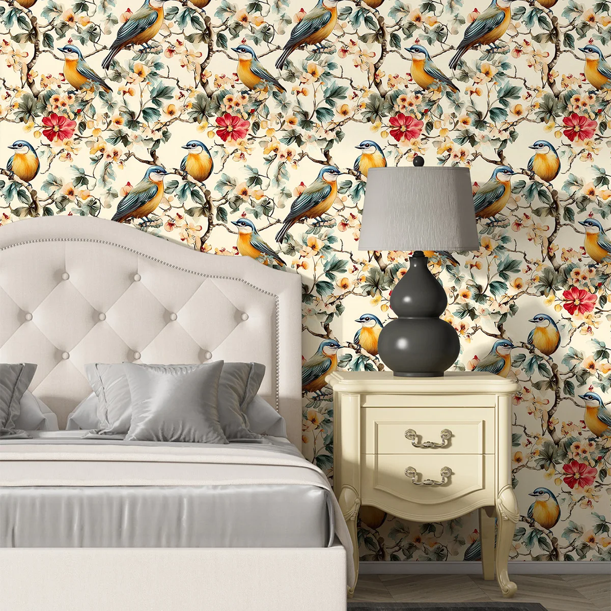 Peel and Stick Wallpaper Floral Animal Self Adhesive Birds on the Branch Contact Paper Waterproof Vinyl Roll for Bedroom Decor