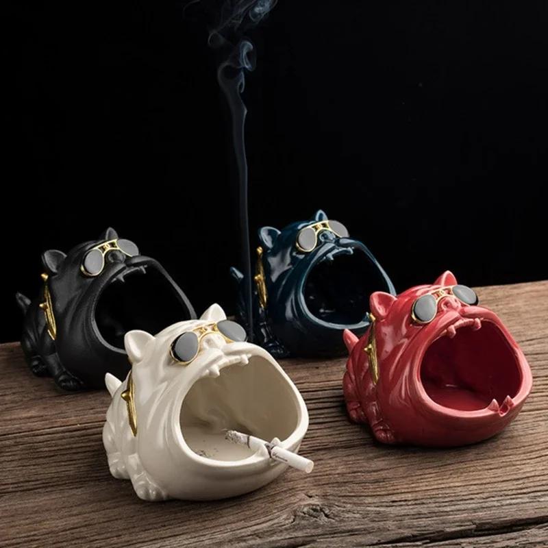 

European Ceramic Household Cartoon Dog Ashtray Prevent Wind and Dust Small Change Storage Cute Animal Ashtray Vintage Home Decor