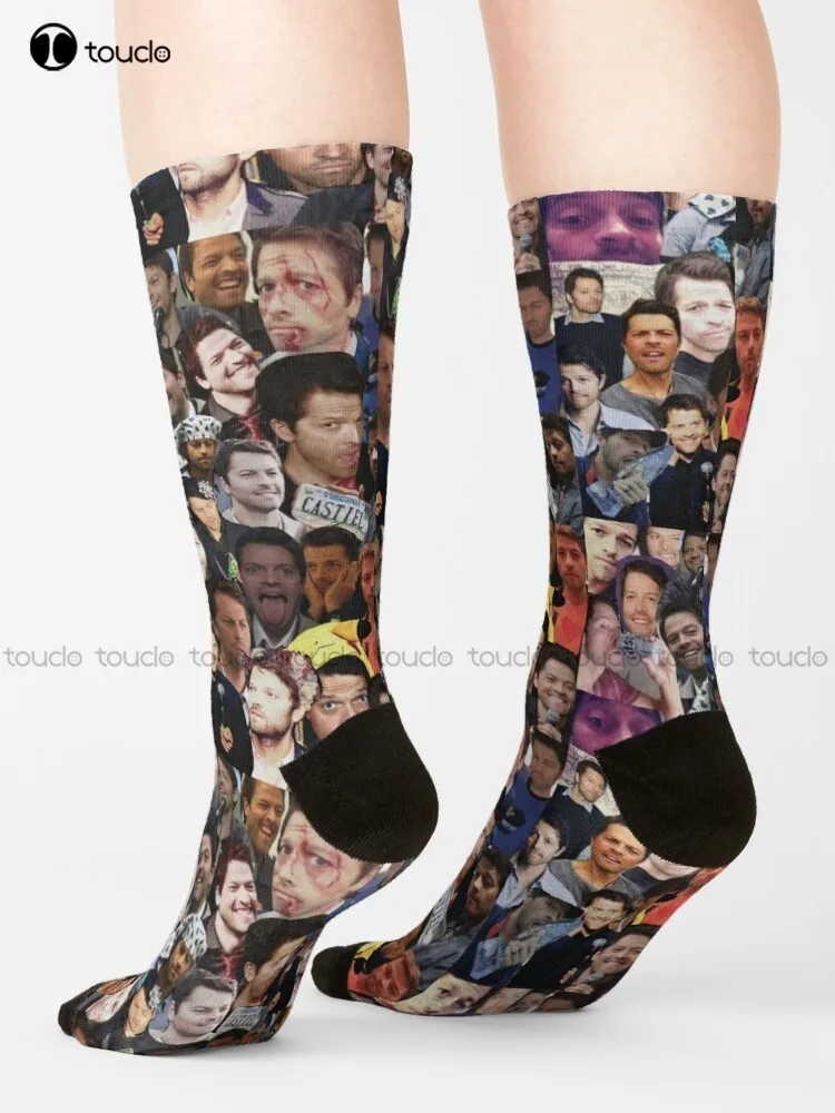 Misha Collins Collage Misha Collins Castiel Supernatural Actor Tv Show Socks Red Socks Street Skateboard Socks Harajuku Colorful