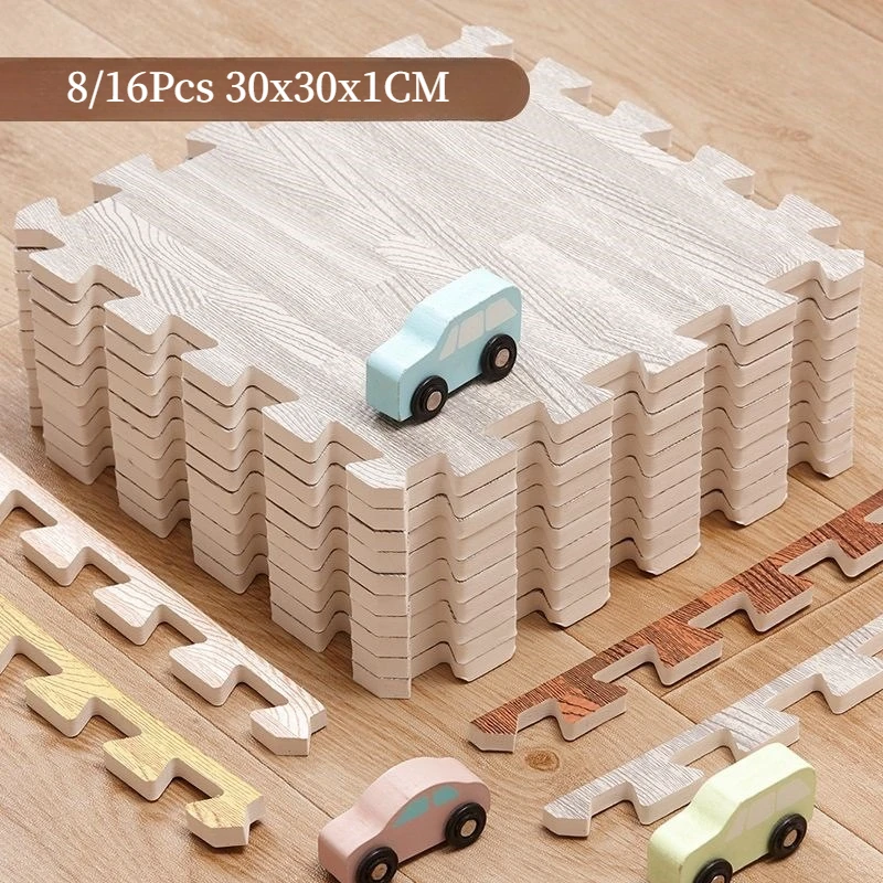 8/16Pcs Wood Grain Non-slip Floor Mat Interlocking Foam DIY Puzzle Mat for Living Room and Bedroom Home Decoration 30x30x1CM