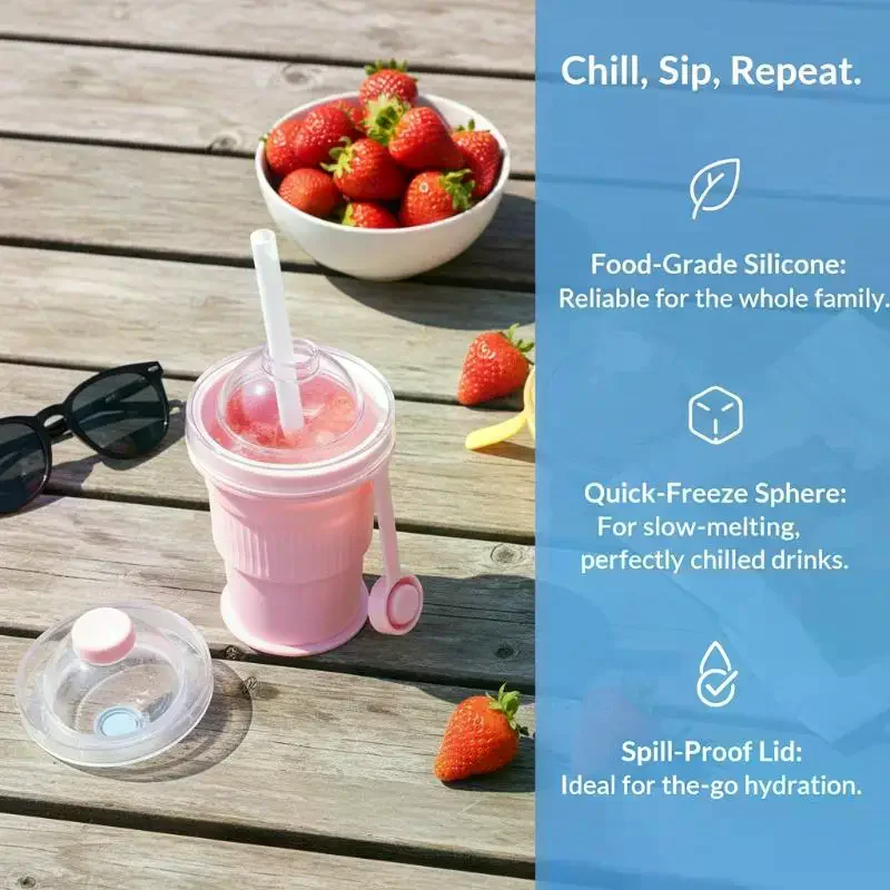 Foldable Silicone Ice Ball Maker Cup Ice Mold For Cocktails Large Sphere Easy Release Reusable Freezer Travel Mug