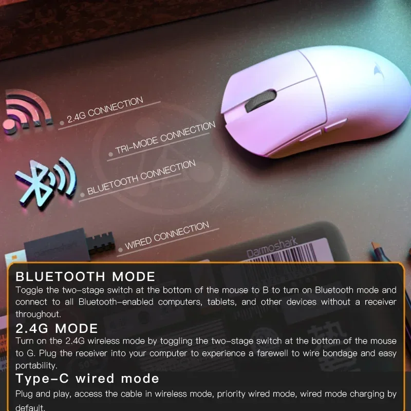 Imagem -02 - Darmoshark-mouse sem Fio M3-pro N52840 3-mode N52840 N52840 Bluetooth para Laptop Acessório de Escritório