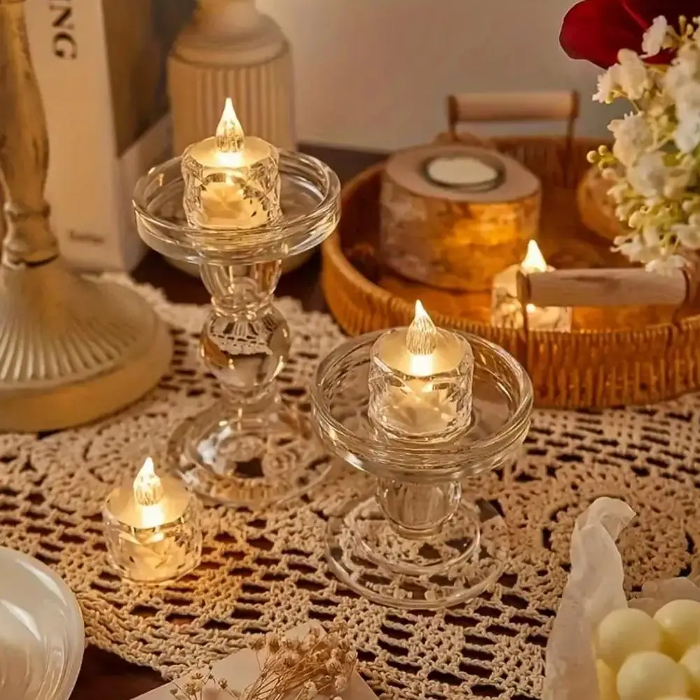 Bougies LED sans flamme en cristal pour la décoration intérieure, à piles ci-après, lumières avec flamme vacillante, mariages, 4 pièces