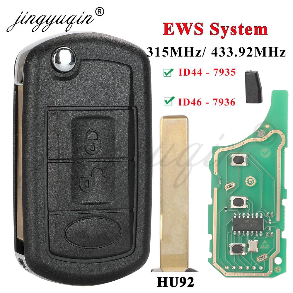 jingyuqin EWS ID44 / ID46 315/433.92Mhz Flip Car key for LAND ROVER Range Rover Vogue 2006-2009 HU92 3BTNFolding Remote Control