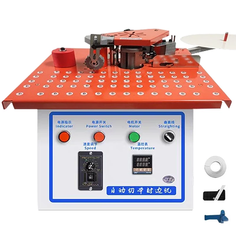

Мини-ручной деревообрабатывающий кромкооблицовочный станок 220 В, автоматический ремень, прямая кривая, двусторонняя регулировка скорости склеивания