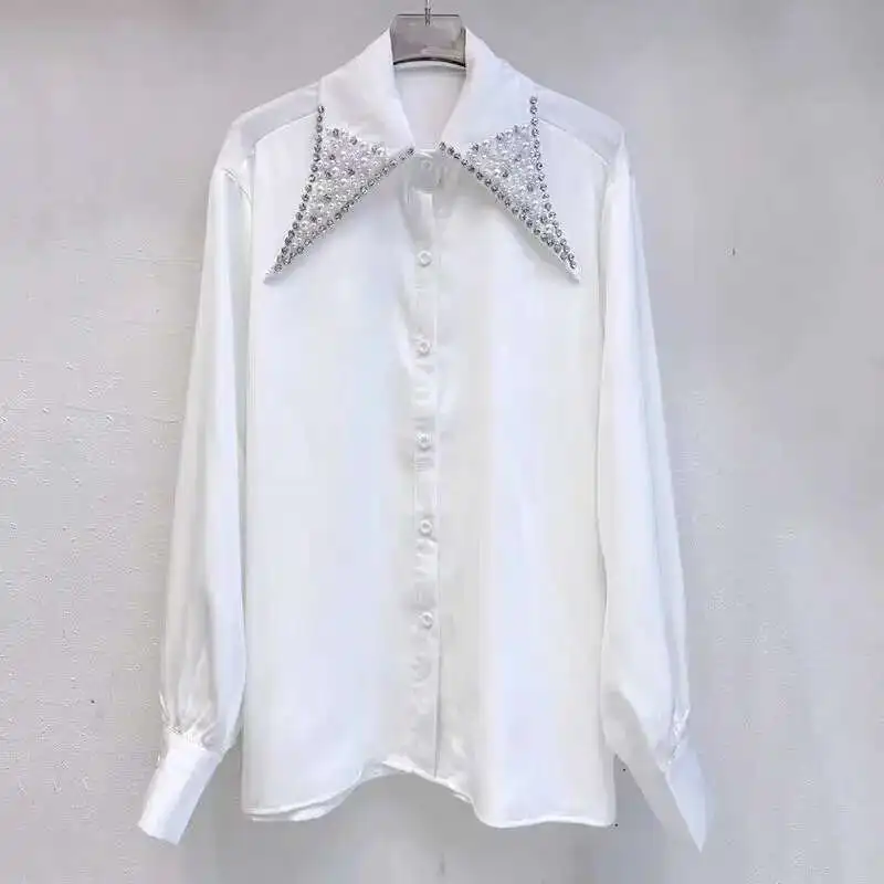 

New In 2024 Autumn Office Lady Dias Chiffon Shirts Blouses For Women Long Sleeve Buttons Up Top Woman Clothes