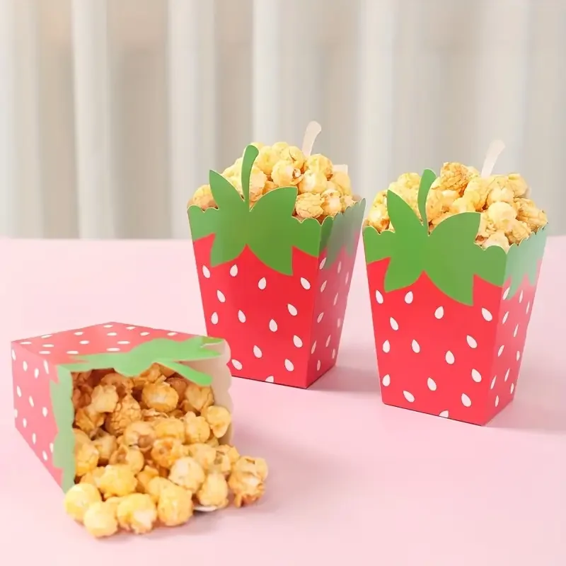 10Pcs Sweet Fruit Strawberry Theme Popcorn Boxes