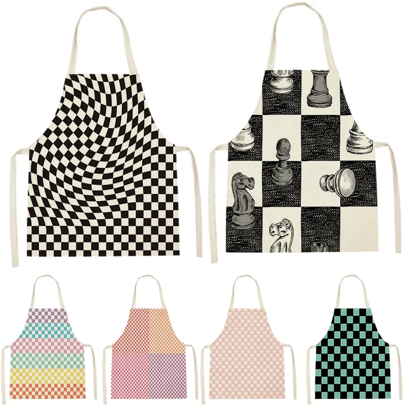 Of Square Check Pattern Chess Printing Sleeveless Apron Children'S Home Men'S and Women'S Anti-Fouling Apron Kitchen Bib Mandil