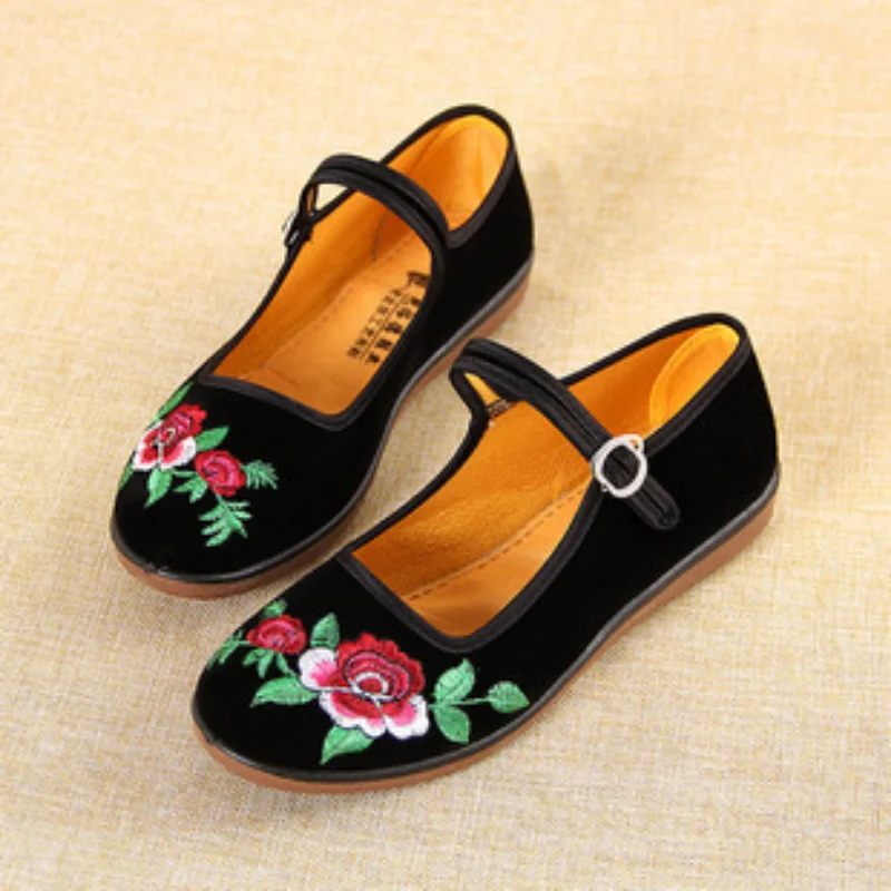 Women's Cloth Shoes New Mother Costume Embroidered Shoes Antique Hanfu Work Flat Etiquette Black Cloth Shoes