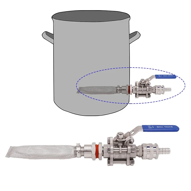 Homebrew Kettle Conversion Kit 6 Inch Bazooka Screen Ball Valve Quick Disconnect Brewing Kit