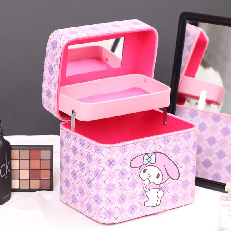 

New Sanrio Kuromi My Melody Makeup Bag Kawaii Anime Cinnamoroll Large Capacity Storage Box Portable Cute Girls Birthday Gifts