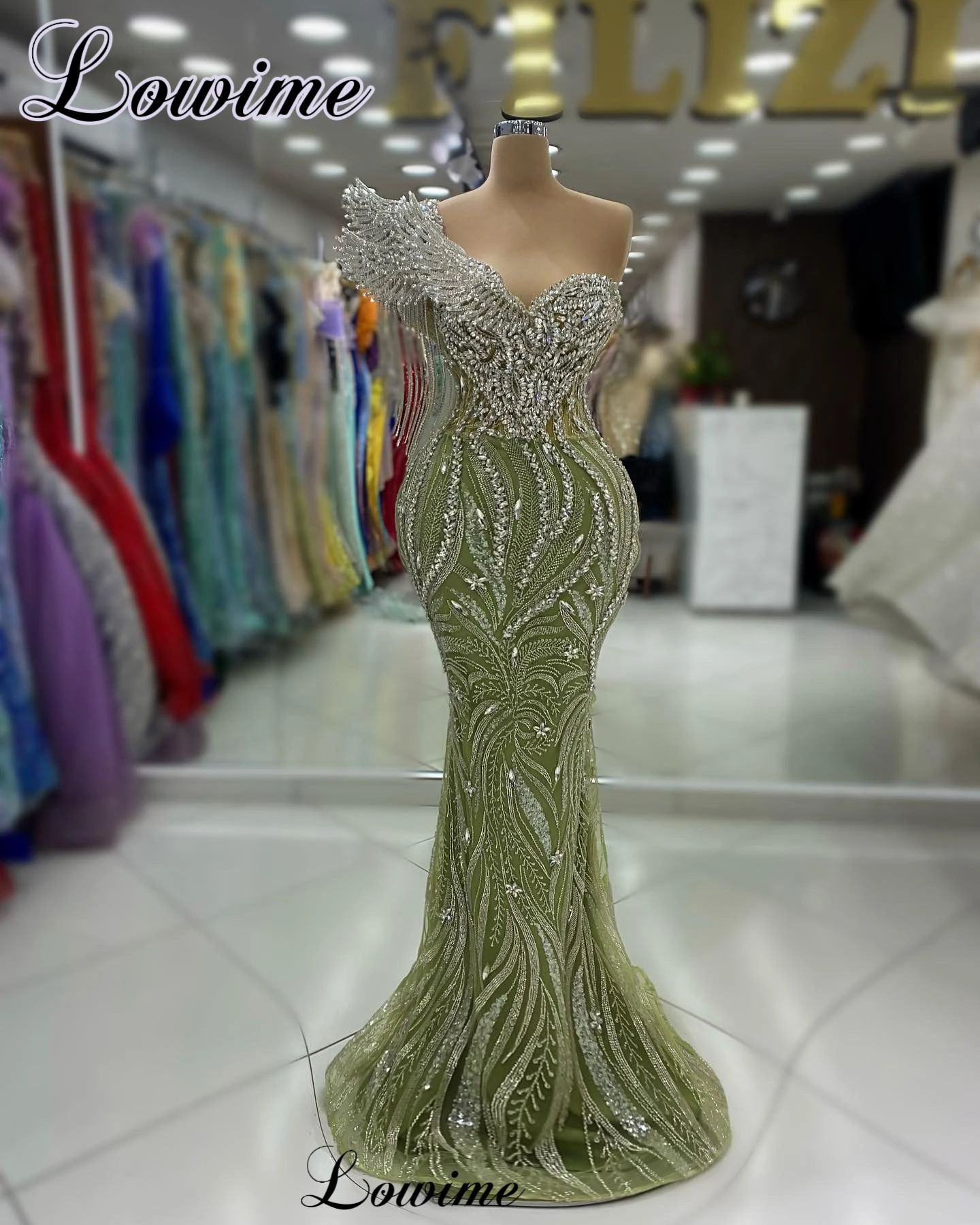 New Elegant Green Prom Dresses With Crystals One Shoulder Mermaid Cocktail Dresses Vestidos Para Mujer Celebrity Dresses Custom