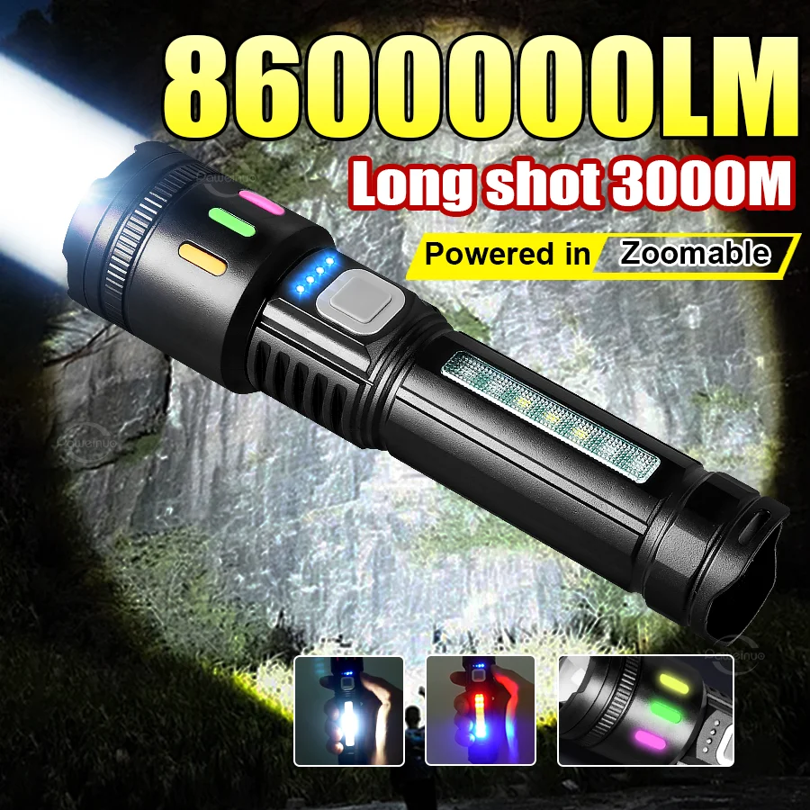 مصباح يدوي فائق السطوع عالي الطاقة LED أضواء زوومابلي طويلة المدى شعلة الطوارئ USB C قابلة للشحن انفصال 18650 بطارية #1