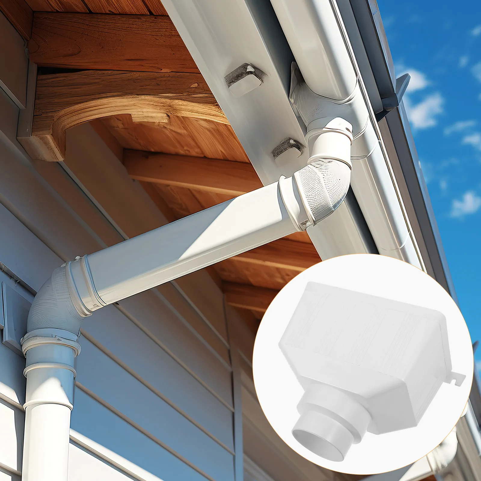 PVC Rainwater Gutter Downspout Connector Drainage Diverter Outdoor Gutter Fitting Sturdy Construction Easy Push in
