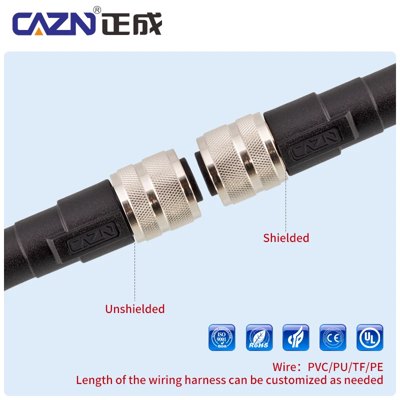 M16 Unshielded Overmolded Plug Male Female Straight Angled 2-24 Pin 1/2/5m PVC IP67 for Field Wiring & Automation
