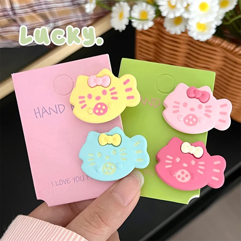 Hello Kitty-Pince à cheveux Kawaii pour filles, épingle à cheveux de dessin animé KT Cat Fish, jolies barrettes à frange latérale, pinces BB, accessoires pour cheveux, 2 pièces