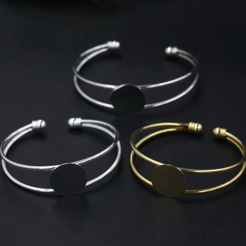 REGELIN Fashion 18mm round Cuff Bracelet Settings Cabochon base 6 Colors Plated Bracelet Blank Setting For Women Gift